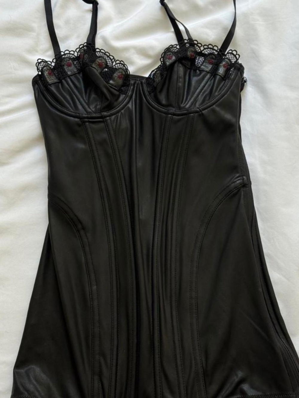 Savage X Fenty Renaissance Rose Faux Leather Corset Dress in Black